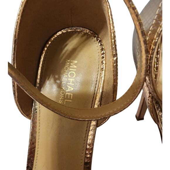 Michael Kors Women's Gold Animal Metallic Leather Platform Sandal Size 8.5 *read - Picture 8 of 10